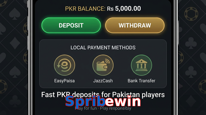 Deposit and withdrawal screen with PKR methods